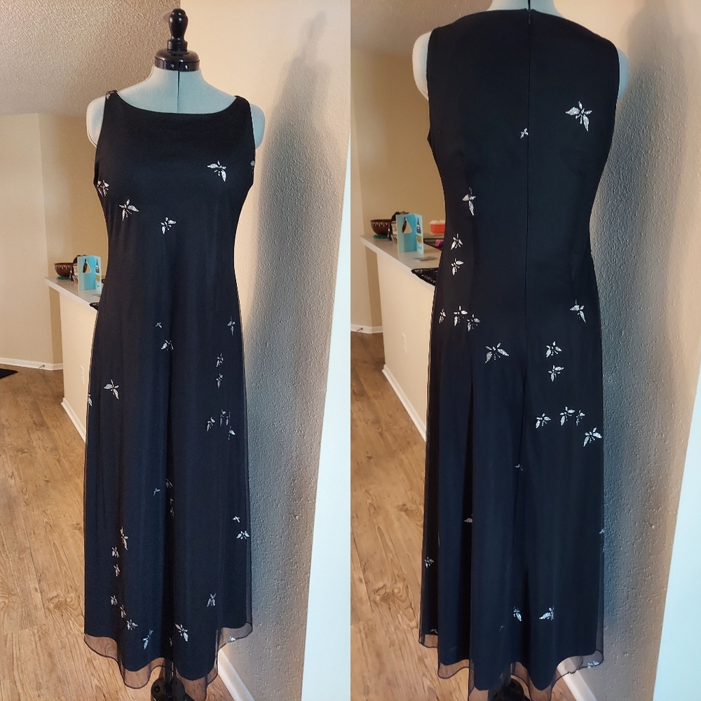 90s Vintage Virgo II Glitter Butterfly mesh formal dress sz 12